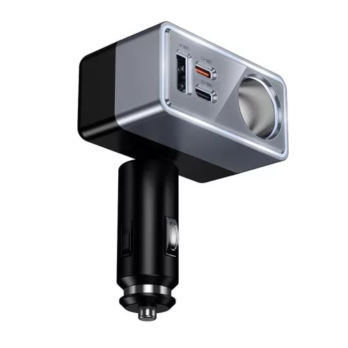 HOCO Z65A 165W/24V PD QC3.0 2xUSB-C+USB-A autós töltő adapter+ autós aljzattal - fekete/ezüst