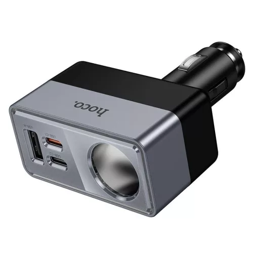 HOCO Z65A 165W/24V PD QC3.0 2xUSB-C+USB-A autós töltő adapter+ autós aljzattal - fekete/ezüst