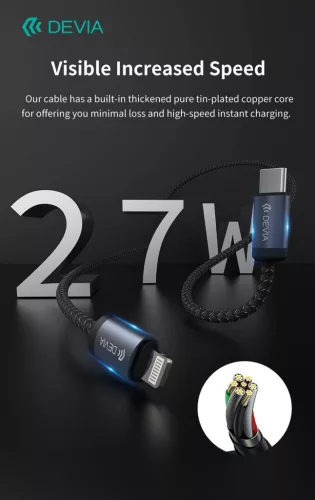 Devia Gracious Series 27W PD Type-C/Lightning adat- és töltőkábel 1m - fekete