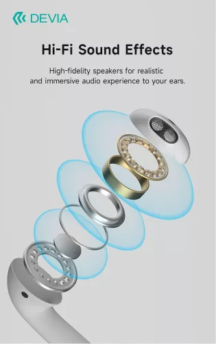 Devia TWS Bluetooth sztereó headset v5.3 + töltőtok - Devia Kintone Series TWS Earphone Full-Functional Type-C - fehér