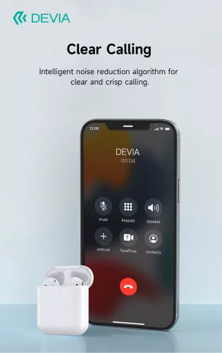 Devia TWS Bluetooth sztereó headset v5.3 + töltőtok - Devia Kintone Series TWS Earphone Full-Functional Type-C - fehér