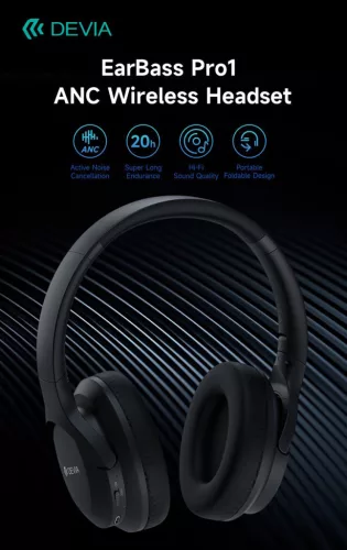 Devia EarBass Pro1 ANC Bluetooth sztereó fejhallgató beépített mikrofonnal - fekete