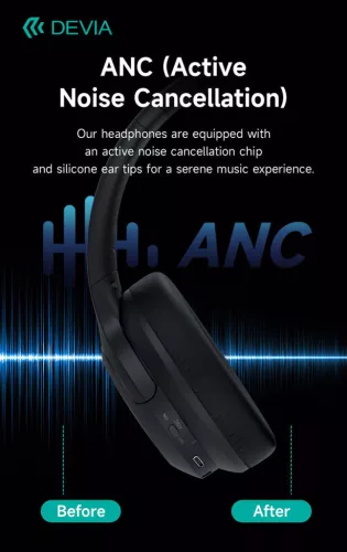 Devia EarBass Pro1 ANC Bluetooth sztereó fejhallgató beépített mikrofonnal - fekete