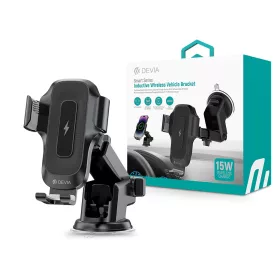   Devia műszerfalra / szélvédőre helyezhető vezeték nélküli autóstöltő/tartó - Devia Smart Series Inductive Wireless Vehicle Bracket - 15W - Qi szabványos - fekete