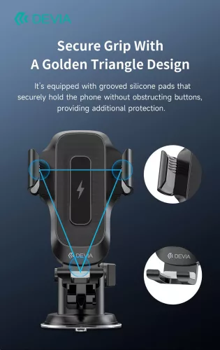 Devia műszerfalra / szélvédőre helyezhető vezeték nélküli autóstöltő/tartó - Devia Smart Series Inductive Wireless Vehicle Bracket - 15W - Qi szabványos - fekete