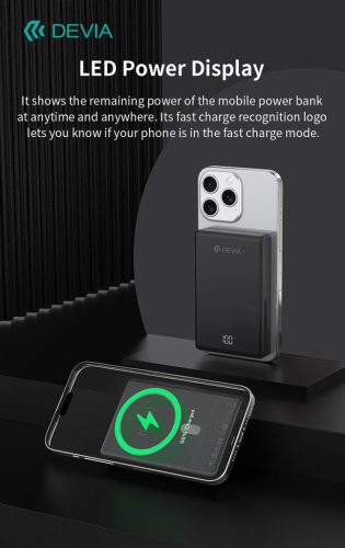 Devia Extreme Speed Series Mini Metal Digital PD 20W powerbank - 10.000 mAh - szürke