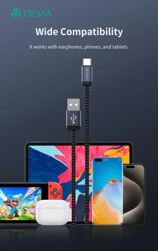 Devia Gracious Series 10W USB/Type-C adat-és töltőkábel 1m - fekete