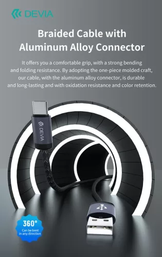 Devia Gracious Series 10W USB/Type-C adat-és töltőkábel 1m - fekete