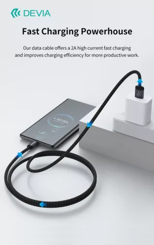 Devia Gracious Series 10W USB/Type-C adat-és töltőkábel 1m - fekete