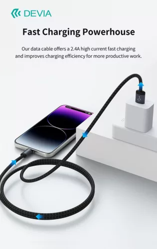 Devia Gracious Series v2 12W USB/Lightning adat-és töltőkábel 2m - fekete
