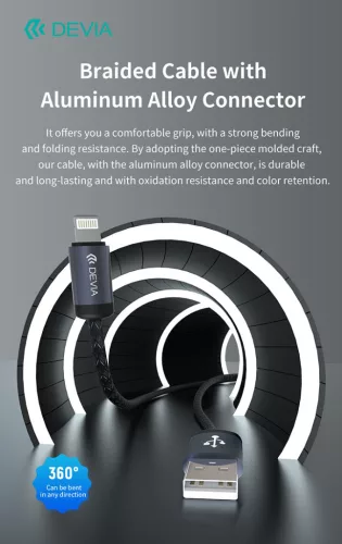 Devia Gracious Series v2 12W USB/Lightning adat-és töltőkábel 2m - fekete
