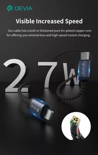 Devia Gracious Series 27W PD Type-C/Lightning adat- és töltőkábel 2m - fekete