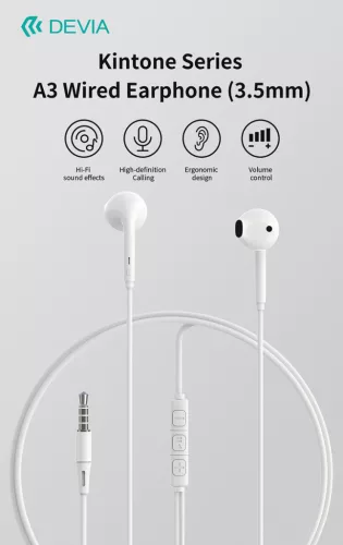 Devia Kintone A3 In-Ear sztereó fülhallgató - 3,5mm jack - fehér