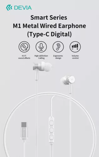 Devia Smart Series M1 Metal In-Ear sztereó fülhallgató - Type-C - fekete