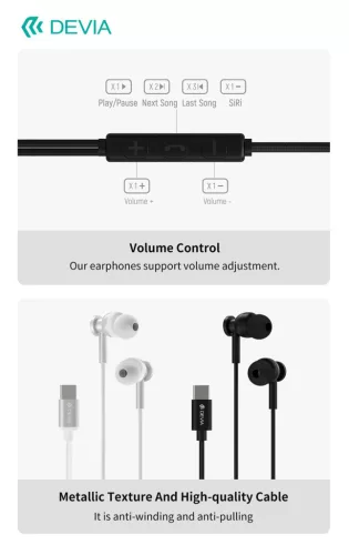 Devia Smart Series M1 Metal In-Ear sztereó fülhallgató - Type-C - fekete
