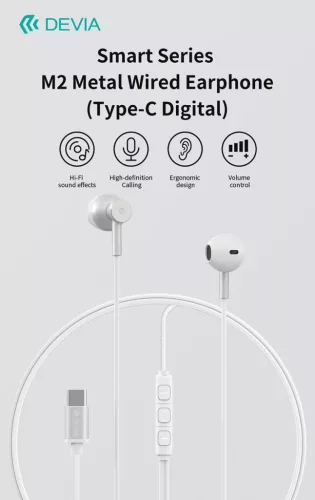 Devia Smart Series M2 Metal In-Ear sztereó fülhallgató - Type-C - fekete