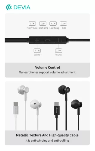 Devia Smart Series M2 Metal In-Ear sztereó fülhallgató - Type-C - fekete