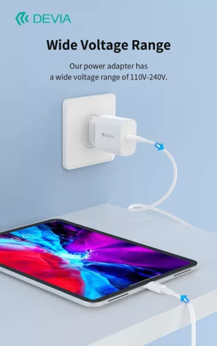 Devia Smart Series 30W GaN PD+QC hálózati gyorstöltő adapter + Type-C/Lightning kábel - fehér