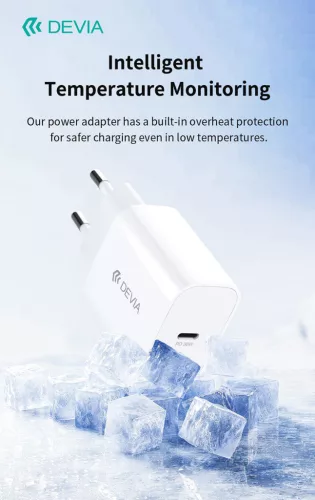 Devia Smart Series 30W GaN PD+QC hálózati gyorstöltő adapter + Type-C/Lightning kábel - fehér