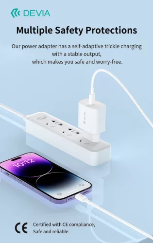 Devia Smart Series 30W GaN PD+QC hálózati gyorstöltő adapter + Type-C/Lightning kábel - fehér