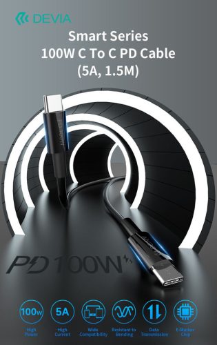 Devia Smart Series 100W Type-C/Type-C adat- és töltőkábel 1,5m - fekete