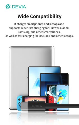 Devia Smart Series 100W Type-C/Type-C adat- és töltőkábel 1,5m - fekete