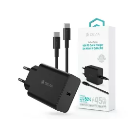   Devia Rocket Series 45W PD+QC gyorstöltő adapter + Type-C/Type-C kábel - fekete