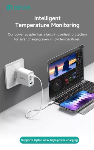 Devia Extreme Speed Series 65W GaN PD gyorstöltő adapter USB+2xType-C - fehér