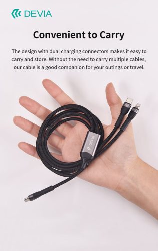 Devia Extreme Speed Series 60W+12W Type-C/Type-C + Lightning adat- és töltőkábel 1.2m - fekete