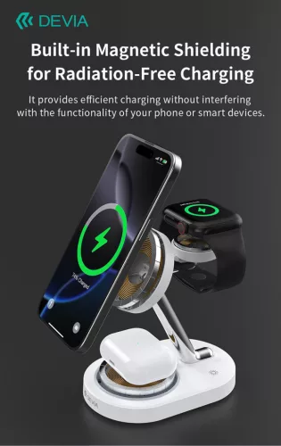 Devia Extreme Speed Series 15W Qi 3 In 1 vezeték nélküli töltő Smartphone/iWatch/Airpods - fehér