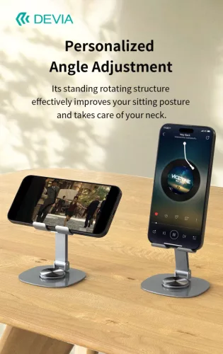 Devia Kintone Series összecsukható asztali 360° fokban elfordítható fém telefon tartó - szürke
