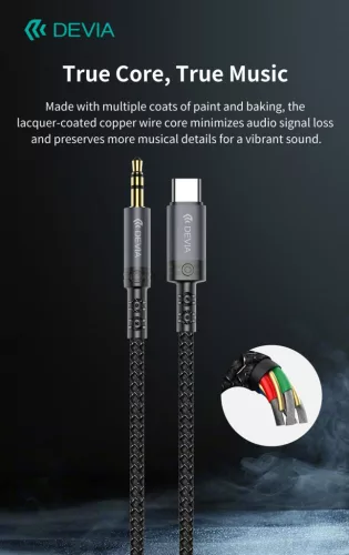 Devia iPure Series Woven AUX 3,5mm jack/Type-C audio kábel 1m - fekete