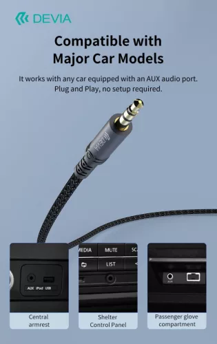 Devia iPure Series Woven AUX 3,5mm jack/Type-C audio kábel 1m - fekete