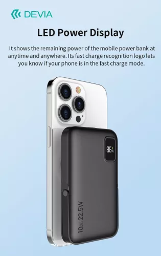 Devia Extreme Speed Magnetic PD 22.5W powerbank/állvány - Lightning/Type-C - 10.000 mAh - szürke