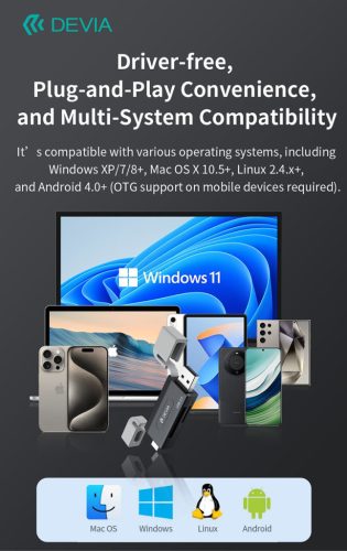 Devia Smart Series 2in1 SD/microSD USB + Type-C memóriakártya-olvasó - fekete