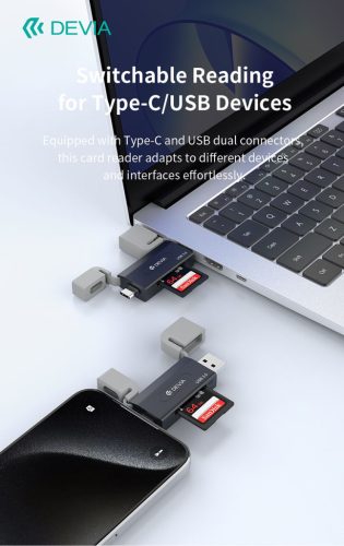 Devia Leopard Series 2in1 SD/microSD USB 3.0 + Type-C memóriakártya-olvasó - fekete