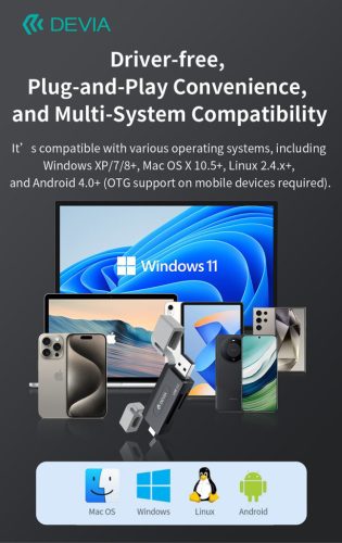 Devia Leopard Series 2in1 SD/microSD USB 3.0 + Type-C memóriakártya-olvasó - fekete