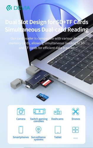 Devia Leopard Series 2in1 SD/microSD USB 3.0 + Type-C memóriakártya-olvasó - fekete