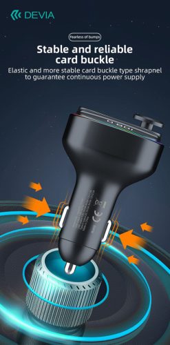 Devia Smart Series Bluetooth FM-transmitter/autós gyorstöltő 30W PD+QC 2xUSB/AUX/MP3 - fekete