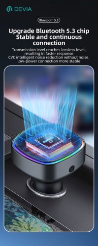 Devia Smart Series Bluetooth FM-transmitter/autós gyorstöltő 30W PD+QC 2xUSB/AUX/MP3 - fekete