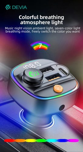 Devia Smart Series Bluetooth FM-transmitter/autós gyorstöltő 30W PD+QC 2xUSB/AUX/MP3 - fekete