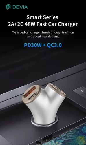 Devia Smart Series 48W PD+QC autós gyorstöltő 2xUSB+2xType-C - ezüst