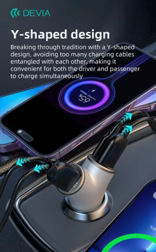 Devia Smart Series 48W PD+QC autós gyorstöltő 2xUSB+2xType-C - ezüst