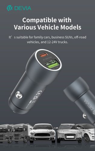Devia Extreme Speed Series 30W PD+QC autós gyorstöltő USB+Type-C - fekete
