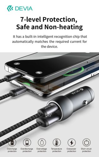 Devia Extreme Speed Series 30W PD+QC autós gyorstöltő USB+Type-C - fekete