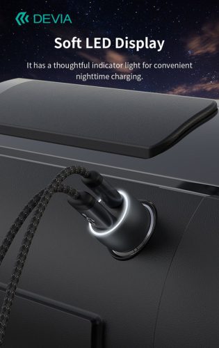 Devia Extreme Speed Series 30W PD+QC autós gyorstöltő USB+Type-C - fekete