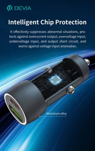 Devia Extreme Speed Series 30W PD+QC USB+Type-C autós töltő adapter+Type-C/Type-C kábel 1m - fekete