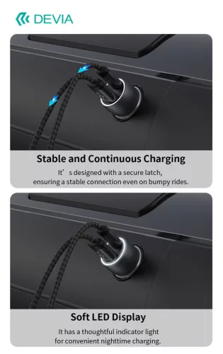 Devia Extreme Speed Series 30W PD+QC USB+Type-C autós töltő adapter+Type-C/Type-C kábel 1m - fekete