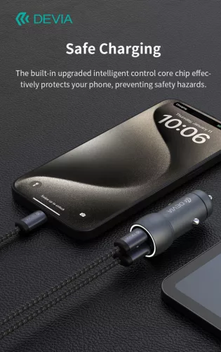 Devia Extreme Speed Series 30W PD+QC USB+Type-C autós töltő adapter+Type-C/Type-C kábel 1m - fekete