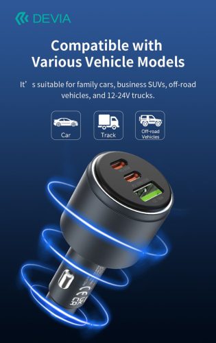 Devia Extreme Speed Series 65W PD+QC autós gyorstöltő USB+2xType-C - fekete